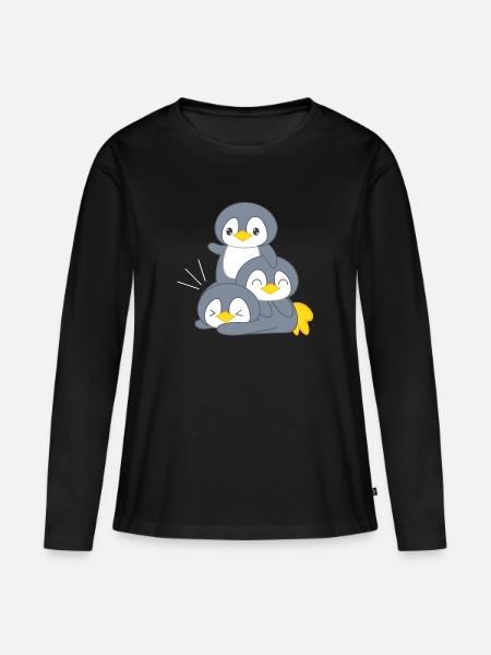 Pinguin – Pinguine – Pinguinfan – Pinguinfamilie - Frauen Premium Bio Langarmshirt - Schwarz