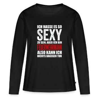 Pompier - T-shirt manches longues Premium bio Femme - noir - Devant - Julia (174cm)