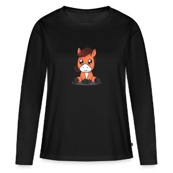 Poney doux - T-shirt manches longues Premium bio Femme - noir - Devant - Julia (174cm)
