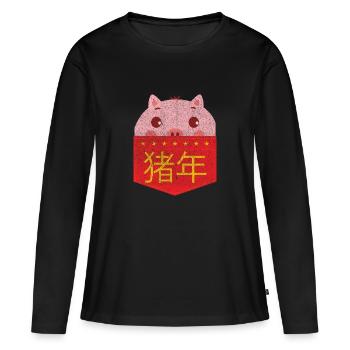 2019 Chine Calendrier Nouvel An Peng Rocket Cadeau - T-shirt manches longues Premium bio Femme - noir - Devant - Julia (174cm)