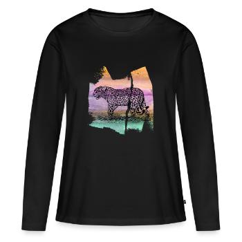 Leopard Jaguar Tiger T Shirt Geschenk - Frauen Premium Bio Langarmshirt - Schwarz - Vorne - Julia (174cm)