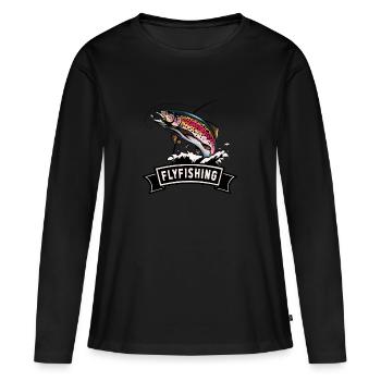 Angler Shirt - Truite - Pêche à la mouche - Truite - T-shirt manches longues Premium bio Femme - noir - Devant - Julia (174cm)