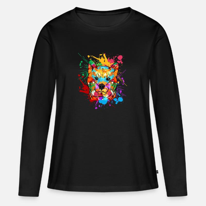 Shiba Inu Hund Spritzer Graffiti Splash Geschenk - Frauen Premium Bio Langarmshirt - Schwarz