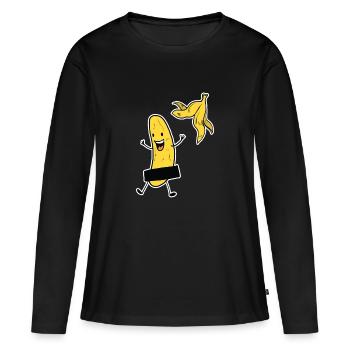 Striptease Banane | Bananen Humor Geschenk Party - Frauen Premium Bio Langarmshirt - Schwarz - Vorne - Julia (174cm)