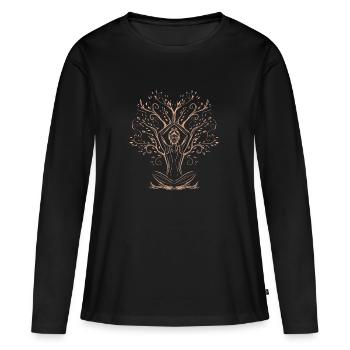 Lebensbaum Meditation Natur Innere Ruhe Geschenk - Frauen Premium Bio Langarmshirt - Schwarz - Vorne - Julia (174cm)