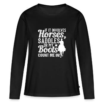 Bottes de cheval de selles rodéo cowboy - T-shirt manches longues Premium bio Femme - noir - Devant - Julia (174cm)