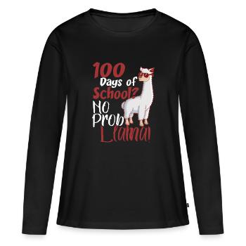 Heureux 100 jours d'école Prob Llama Funny Boys - T-shirt manches longues Premium bio Femme - noir - Devant - Julia (174cm)