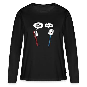 Brosse à dents Toilettes Toilettes Drôle de cadeau - T-shirt manches longues Premium bio Femme - noir - Devant - Julia (174cm)