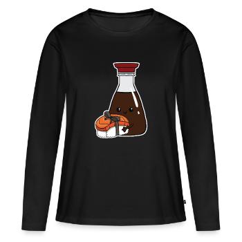 Sushi & Soja Sauce Flasche Japan Lustig Geschenk - Frauen Premium Bio Langarmshirt - Schwarz - Vorne - Julia (174cm)