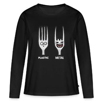 Fourche en métal plastique Heavy Metal Fourchettes frites - T-shirt manches longues Premium bio Femme - noir - Devant - Julia (174cm)