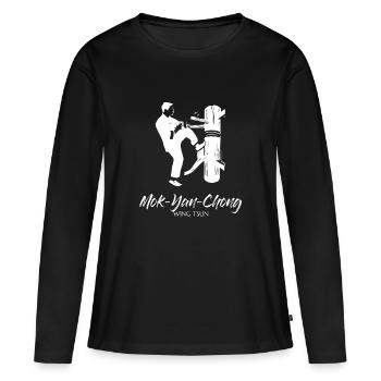 WingTsun Woodmuppet Mok Yan Chong - Frauen Premium Bio Langarmshirt - Schwarz - Vorne - Julia (174cm)