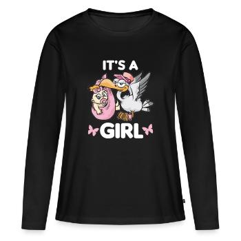 Fille fille cigogne cigogne rose - T-shirt manches longues Premium bio Femme - noir - Devant - Julia (174cm)
