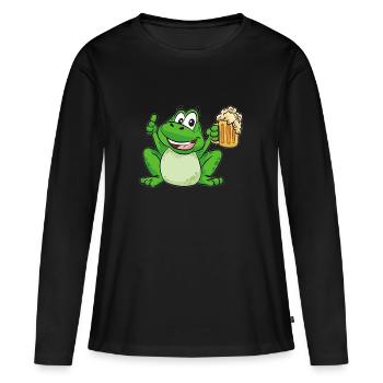 Grenouille la bière boit dessin animé drôle - T-shirt manches longues Premium bio Femme - noir - Devant - Julia (174cm)