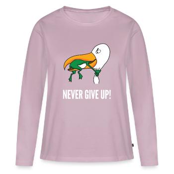Never Give Up - T-shirt manches longues Premium bio Femme - rose poudré - Devant - Julia (174cm)