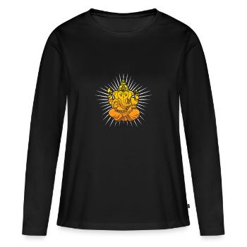 Ganesha - Frauen Premium Bio Langarmshirt - Schwarz - Vorne - Julia (174cm)