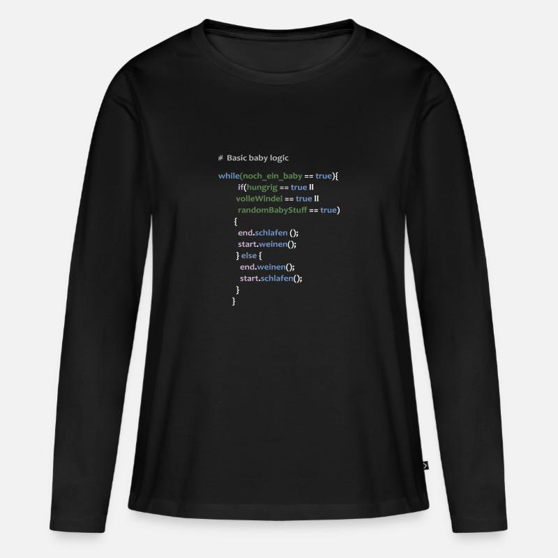 Baby Logik Werdender Vater Informatiker Geschenk - Frauen Premium Bio Langarmshirt - Schwarz