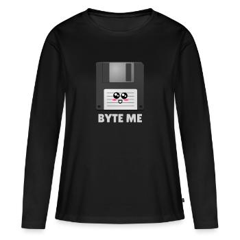 Byte Me Cute Diskette Pun - Women's Premium Organic Long Sleeve Shirt - black - Front - Julia (174cm)