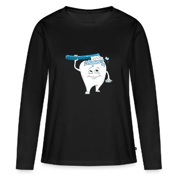 Brosses à dents, nettoyage des dents, brossage des dents, dents - T-shirt manches longues Premium bio Femme - noir - Devant - Julia (174cm)