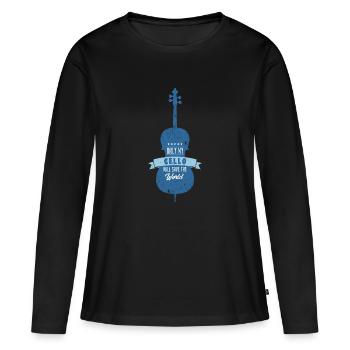 violoncelle - T-shirt manches longues Premium bio Femme - noir - Devant - Julia (174cm)