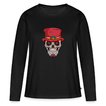Zucker-Schädel-Hut - Frauen Premium Bio Langarmshirt - Schwarz - Vorne - Julia (174cm)