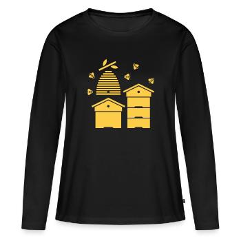 Ruches et abeilles - T-shirt manches longues Premium bio Femme - noir - Devant - Julia (174cm)
