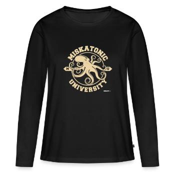 Logo de l'Université Miskatonic - T-shirt manches longues Premium bio Femme - noir - Devant - Julia (174cm)
