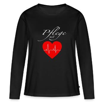 Herzschlag Pflege Geschenk Empathie Altenpflege - Frauen Premium Bio Langarmshirt - Schwarz - Vorne - Julia (174cm)
