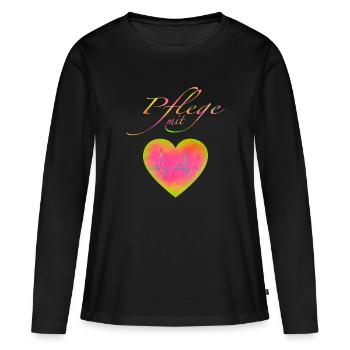 Care with heart colorful, empathy, care, gift - Women's Premium Organic Long Sleeve Shirt - black - Front - Julia (174cm)