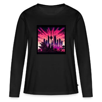 Skyline de Berlin dans la lumière du soir Optique rétro-ondes - T-shirt manches longues Premium bio Femme - noir - Devant - Julia (174cm)
