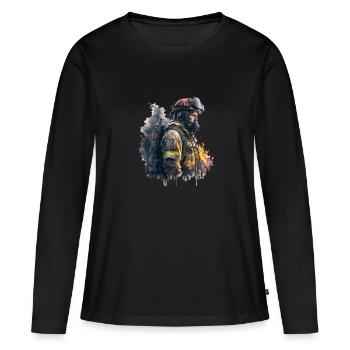 Feuerwehrmann im Einsatz - Frauen Premium Bio Langarmshirt - Schwarz - Vorne - Julia (174cm)