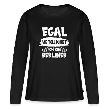 ICH BIN BERLINER BERLIN - Frauen Premium Bio Langarmshirt - Schwarz - Vorne - Julia (174cm)
