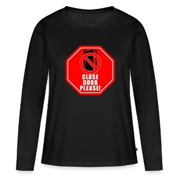 Tuer schliessen bitte | Tür schließen bitte - Frauen Premium Bio Langarmshirt - Schwarz - Vorne - Julia (174cm)