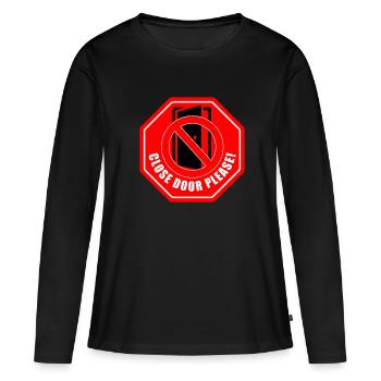 Tuer schliessen bitte | Tür schließen bitte - Frauen Premium Bio Langarmshirt - Schwarz - Vorne - Julia (174cm)
