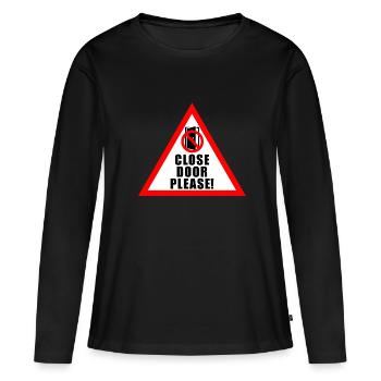 Tuer schliessen bitte | Tür schließen bitte - Frauen Premium Bio Langarmshirt - Schwarz - Vorne - Julia (174cm)