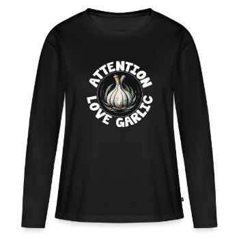 Attention j’adore l’ail et le bulbe d’ail - T-shirt manches longues Premium bio Femme - noir - Devant - Julia (174cm)