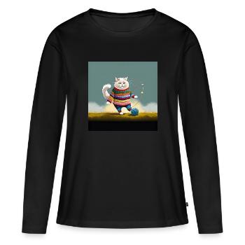Katze im Strick Schick - Frauen Premium Bio Langarmshirt - Schwarz - Vorne - Julia (174cm)