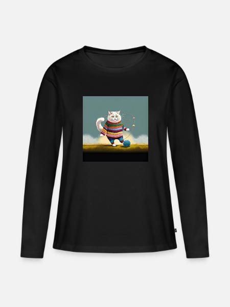 Katze im Strick Schick - Frauen Premium Bio Langarmshirt - Schwarz