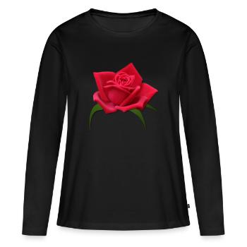 Rose rote Rose Rosenblüte - Frauen Premium Bio Langarmshirt - Schwarz - Vorne - Julia (174cm)