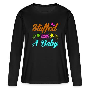 Mère Enceinte Bébé Nourrisson T-shirt Maman - T-shirt manches longues Premium bio Femme - noir - Devant - Julia (174cm)