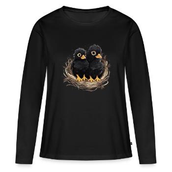 Ravens Bébés Nid d’oiseau Poussins - T-shirt manches longues Premium bio Femme - noir - Devant - Julia (174cm)