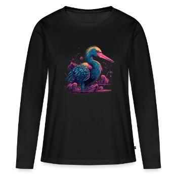 Pélican Oiseau aquatique - T-shirt manches longues Premium bio Femme - noir - Devant - Julia (174cm)