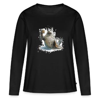 Robbe Bière Drôle - T-shirt manches longues Premium bio Femme - noir - Devant - Julia (174cm)