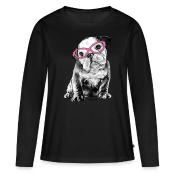 Chien PD Moreno avec des lunettes - T-shirt manches longues Premium bio Femme - noir - Devant - Julia (174cm)