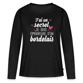 Bordeaux Bordeaux Femme Amoureuse Cadeau Humour - T-shirt manches longues Premium bio Femme - noir - Devant - Julia (174cm)