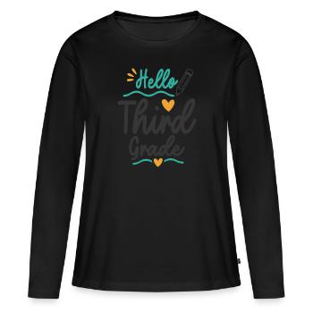 Hallo Lehrerschüler der dritten Klasse - Frauen Premium Bio Langarmshirt - Schwarz - Vorne - Julia (174cm)