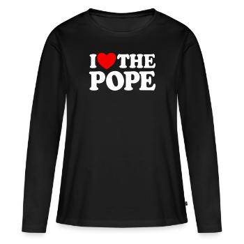 Ich liebe den katholischen Papst mit rotem Herzen - Frauen Premium Bio Langarmshirt - Schwarz - Vorne - Julia (174cm)