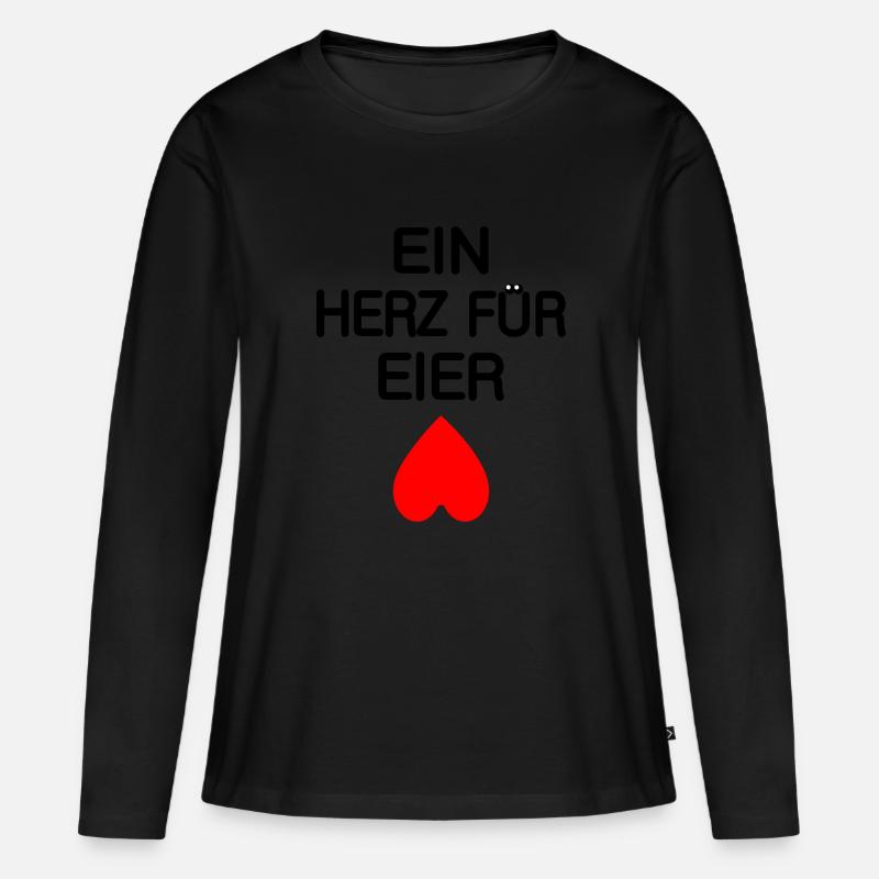 Ein Herz für Eier. Rotes Herz. - Frauen Premium Bio Langarmshirt - Schwarz