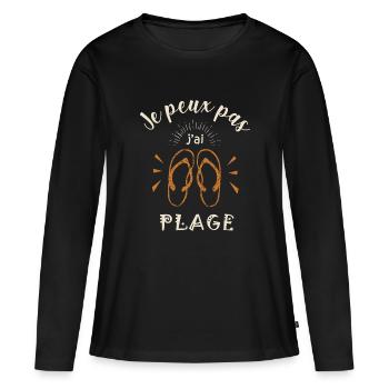 je peux pas j ai PLAGE cadeau noel humour tshirt - T-shirt manches longues Premium bio Femme - noir - Devant - Julia (174cm)