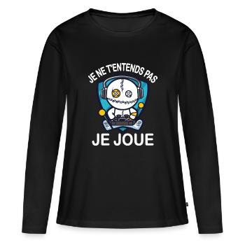 Je ne t'entends pas je joue - T-shirt manches longues Premium bio Femme - noir - Devant - Julia (174cm)