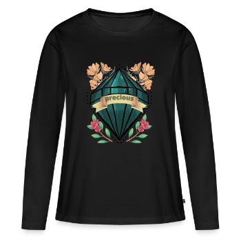 Pierre précieuse florale - T-shirt manches longues Premium bio Femme - noir - Devant - Julia (174cm)